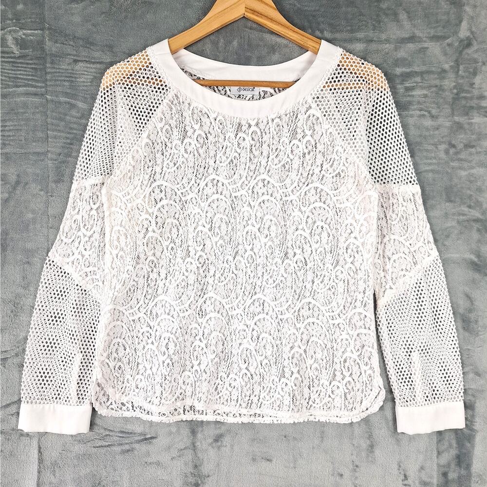 Womens Top Large White Paisley Lace Mesh Sheer Cottagecore‎ Boho Dainty Angel